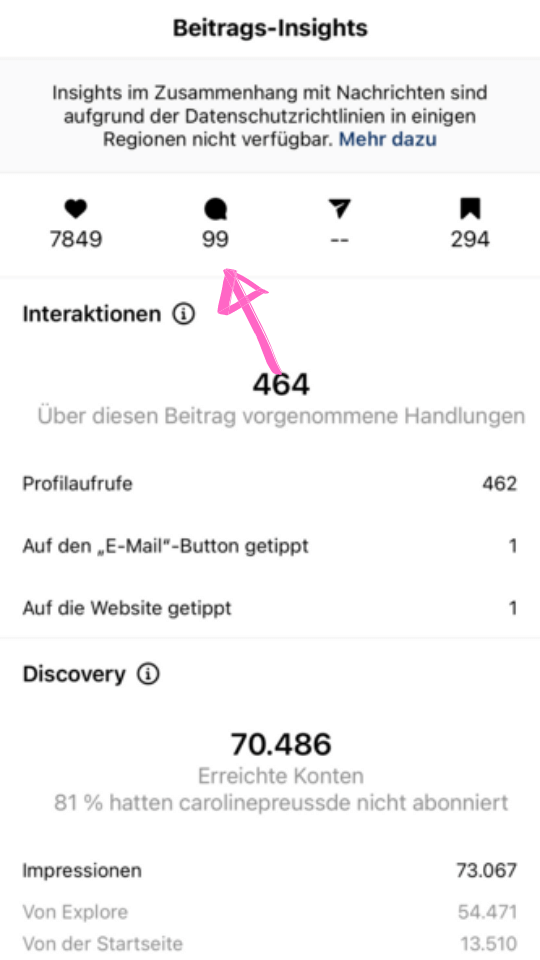 Hier siehst du, wo in der Instagram App du die Kommentare für deinen Social Media Report findest