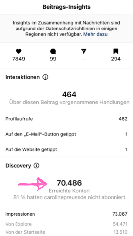 Hier siehst du, wo in der Instagram App du die Reichweite für deinen Social Media Report findest